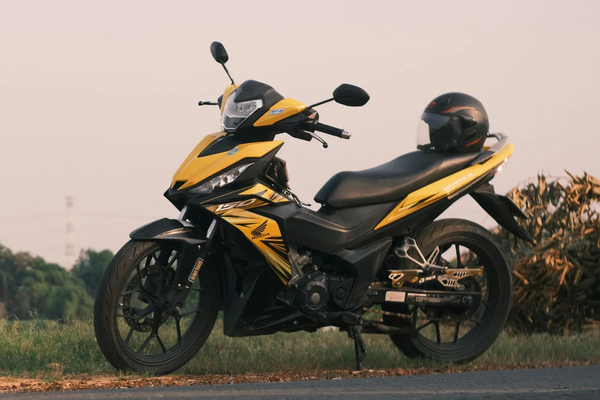 parked motorbike on the roadside